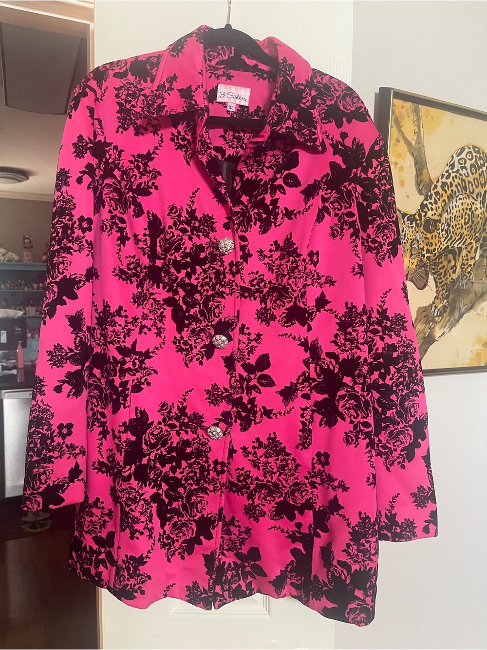 3 Sisters Bright Pink jacket with Black Floral Print